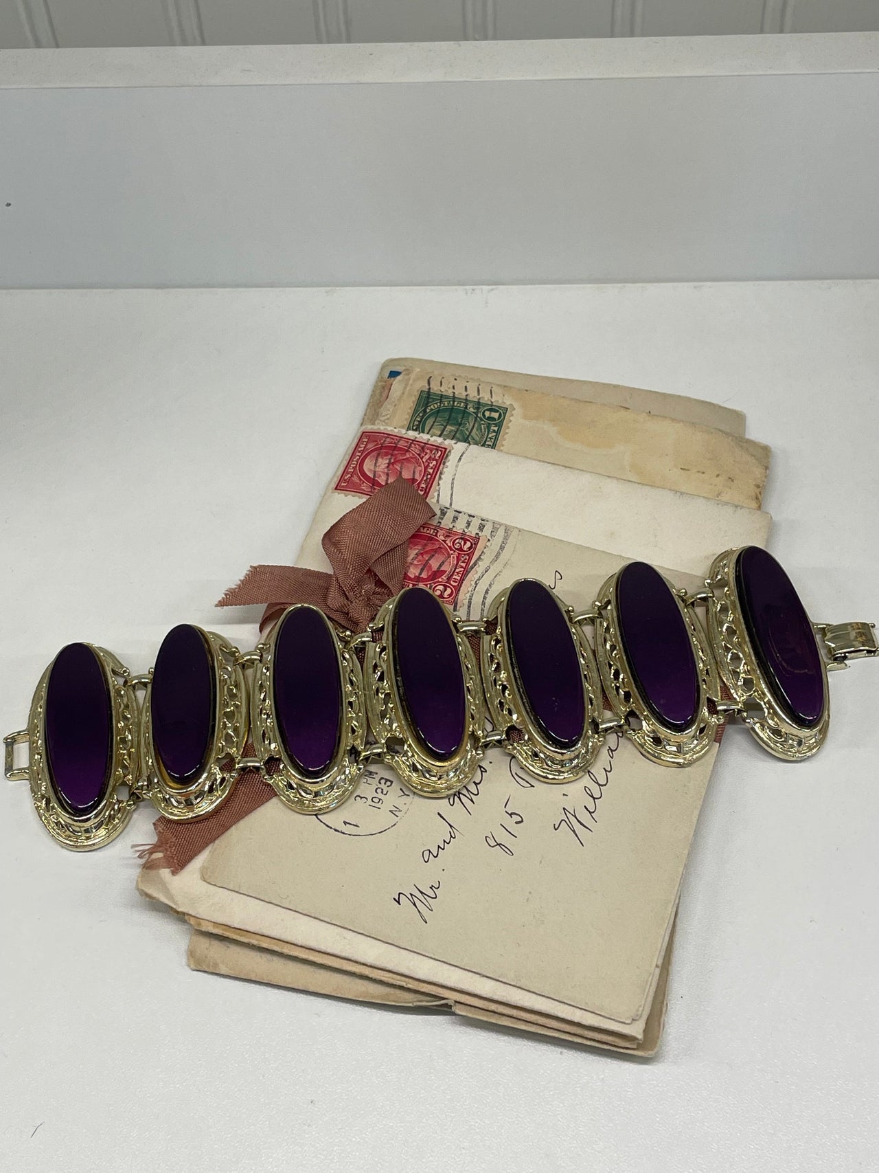 Purple Stone Gold Bookchain Bracelet Bloomers and Frocks 