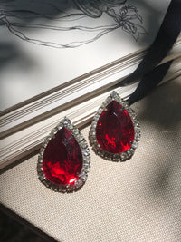 Thumbnail for Red Pear Shaped Rhinestone Earrings Jewelry Bloomers and Frocks 