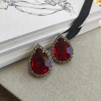 Thumbnail for Red Pear Shaped Rhinestone Earrings Jewelry Bloomers and Frocks 