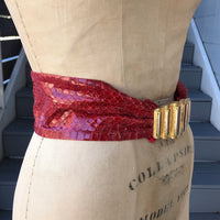 Thumbnail for Red Snakeskin Belt with Goldtone Douglas Paquette Belt Buckle Accessory Bloomers and Frocks 