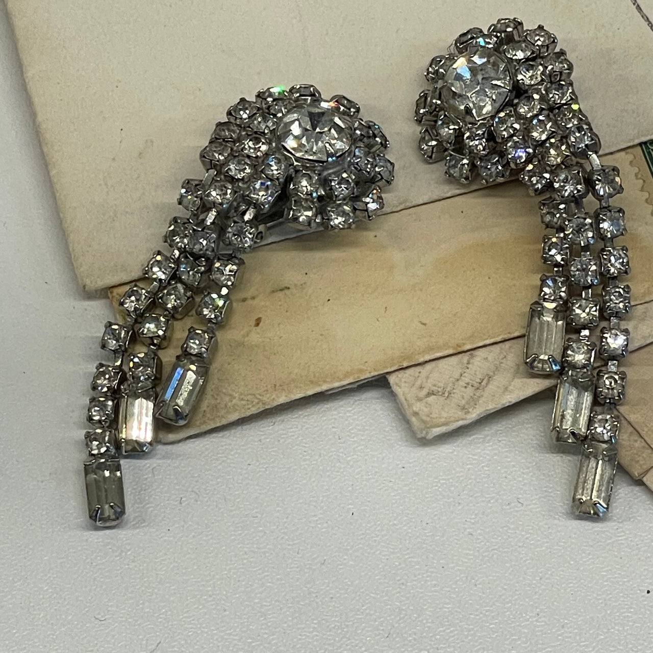 Rhinestone Clip Fringe Earrings Bloomers and Frocks 