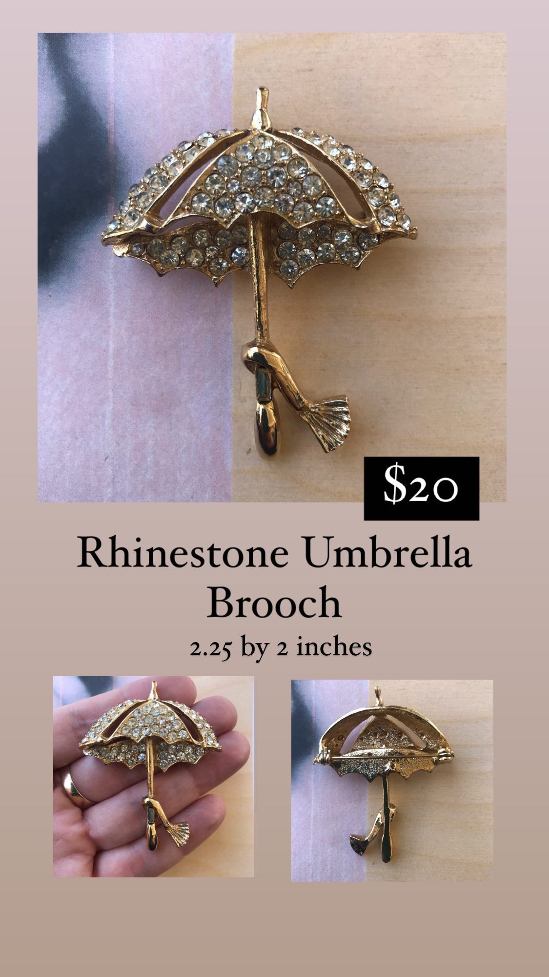 Rhinestone Umbrella Brooch Jewelry Bloomers and Frocks 