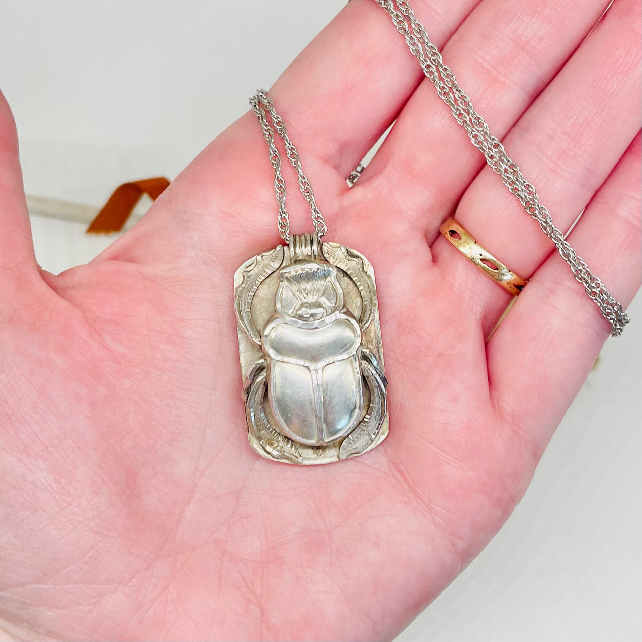 Sterling Silver Vintage Egyptian Scarab Pendant Necklace Jewelry Bloomers and Frocks 