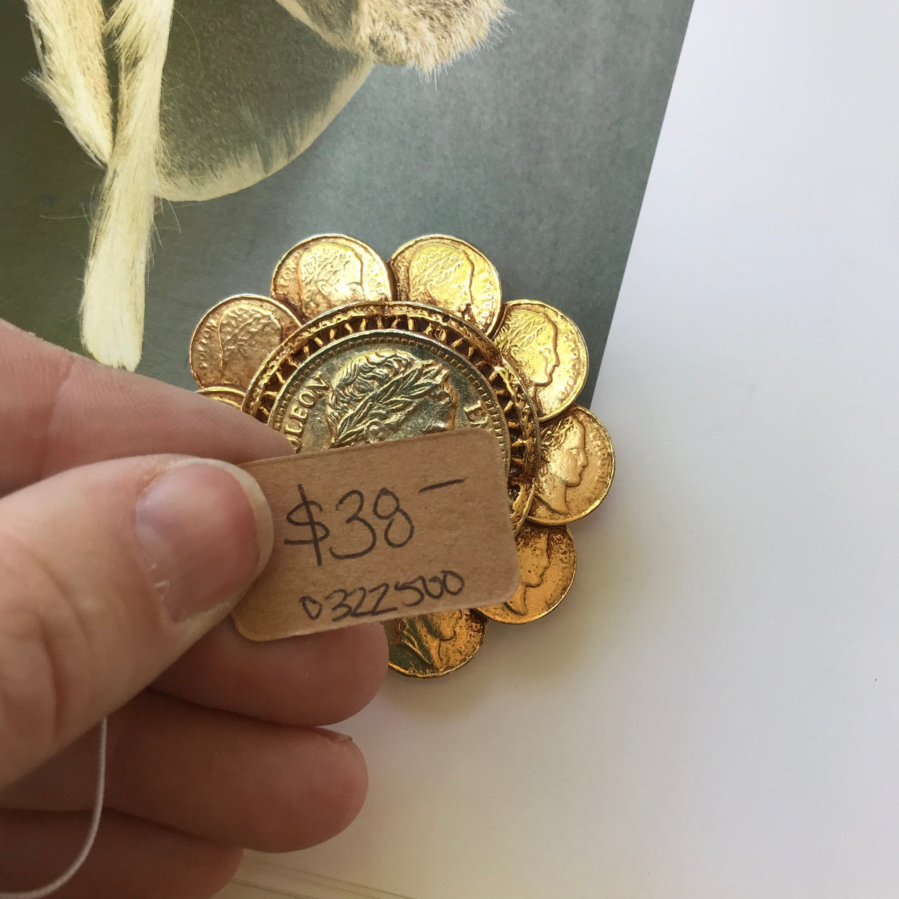 Vintage Napoleon Gold Coin Brooch Jewelry Bloomers and Frocks 