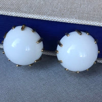 Thumbnail for White Milk Glass Prong Set Clip Earrings Jewelry Bloomers and Frocks 