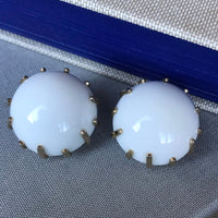 Thumbnail for White Milk Glass Prong Set Clip Earrings Jewelry Bloomers and Frocks 